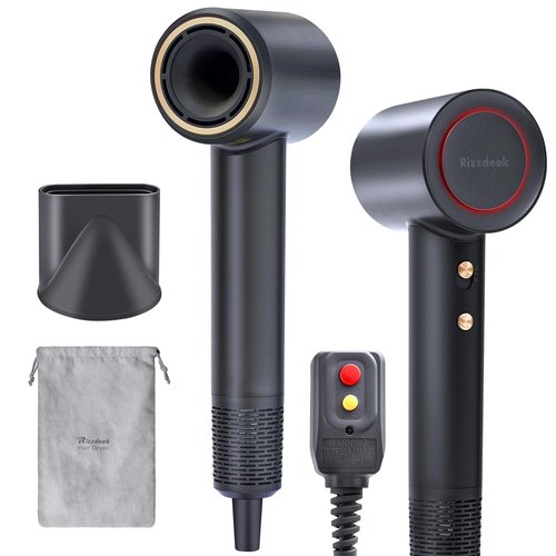 Rizzdeek Dries Hair Quickly 500 Million Ion Hair Dryer, Low Noise 160,000 RPM Professional High Speed Fast Drying Lightweight Blow Dryer with Thermo-Control, Gifts for Women for Home and Travel, Black