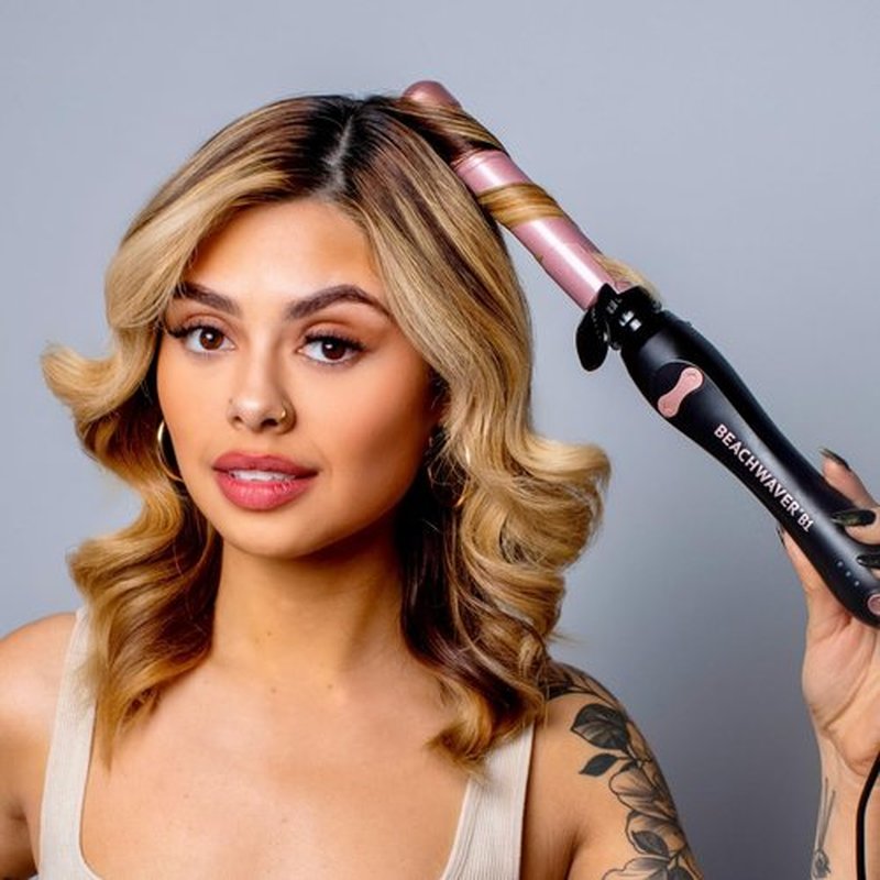 Beachwaver Co. B1 Rotating Curling Iron - Automatic 1" Ceramic Wand for Effortless Waves | Travel-Friendly, Midnight Rose