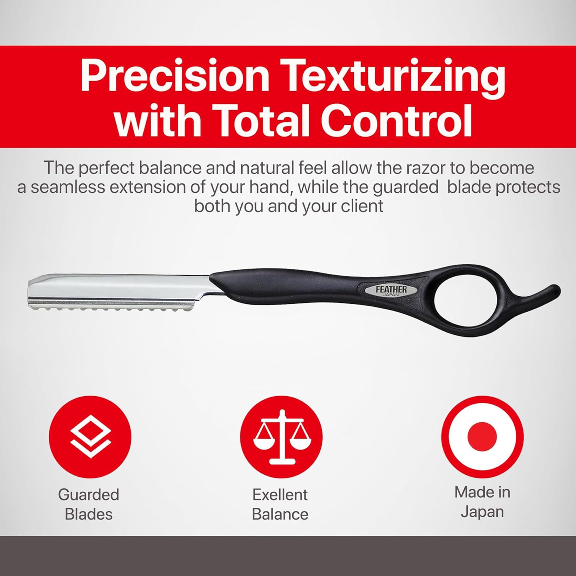 Feather - 7.25-inch Black Styling Razor Handle – The Professional tool for Hair Cutting, Thinning, Layering, Texturizing and Feathering - The # 1 Stylist and Barber Razor Tool