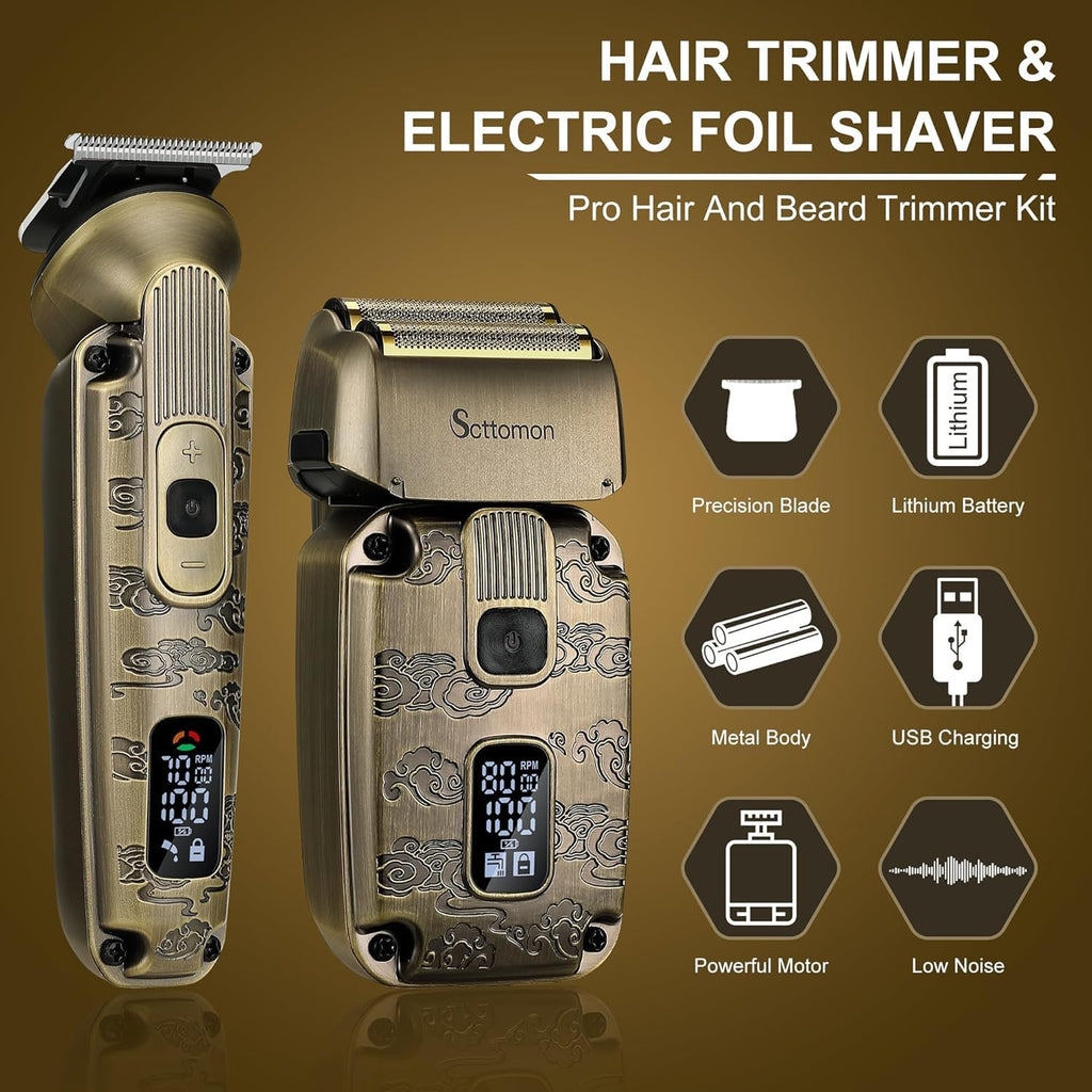 Scttomon Foil Shavers for Men Beard Trimmer Electric Razor for Men Bald Head Hair Shaving Kit Cordless Waterproof
