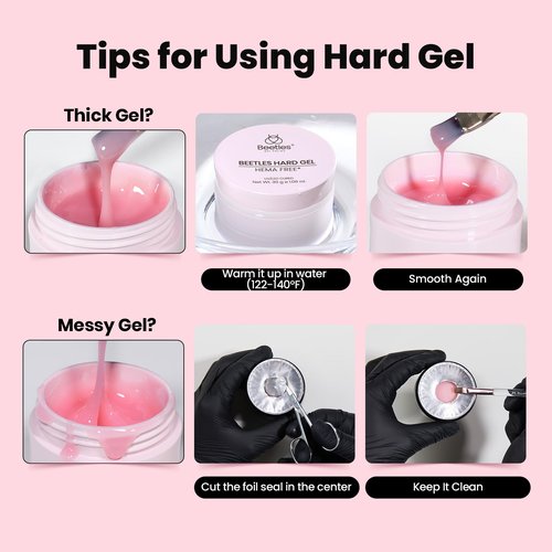 Beetles HEMA-Free Hard Gel for Nails-2 Pcs 1 oz 9 in 1 Clear & Jelly Nude UV & LED Lamp Cured Sculpting Gel for Nail Extension & Nail Repair with Flat Nail Brush High Hardness Nails for Pros Women