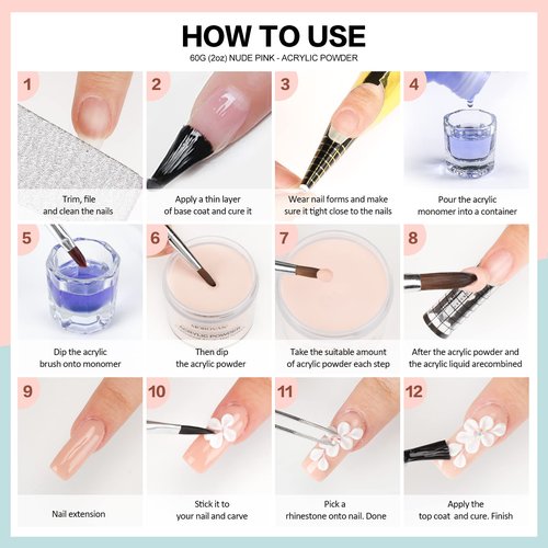 Morovan Acrylic Nail Powder Set: 4 Colors Clear Nude Pink White Acrylic Powder for Nail Extension Carving