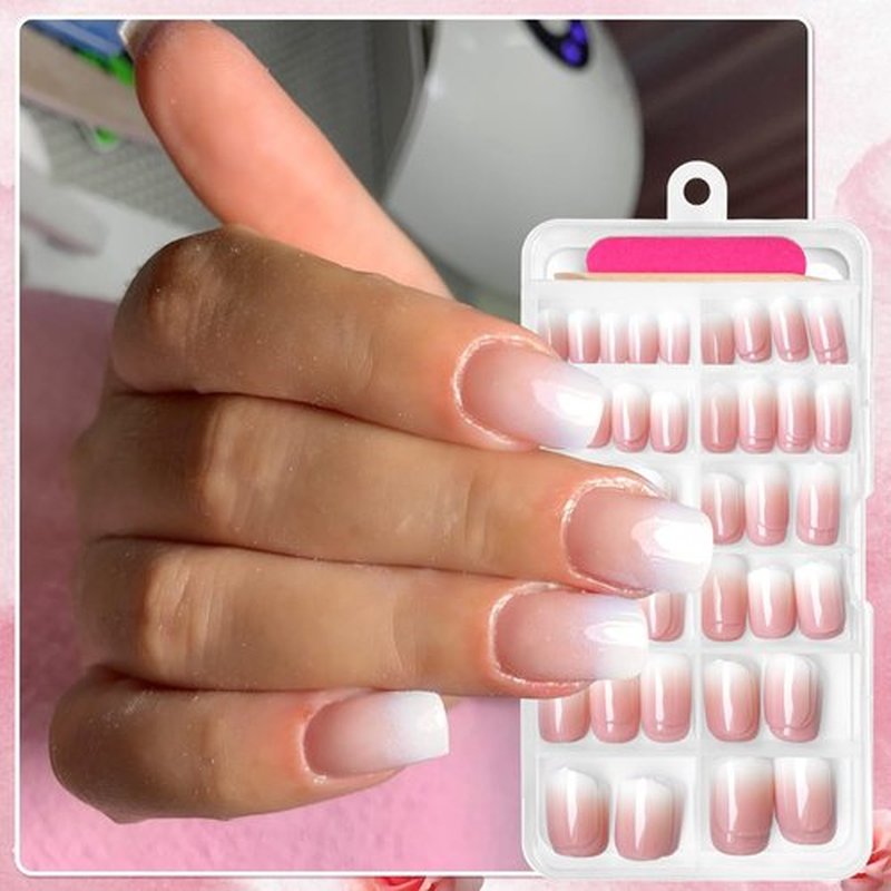 AddFavor 120pcs Ombre Press on Nails Short Square - Pink White Gradient Fake Nails Press ons Square Stick on Nails for Women