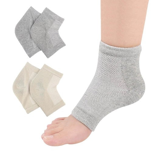 HATINXIA 2 Pairs Moisturizing Socks, Heel Socks for Cracked Heel Repair Treatment, Silicone Gel Toeless Socks, Foot Care Socks for Dry Cracked Feet Women, Lotion Moisture Pedicure Socks (Skin+Grey)