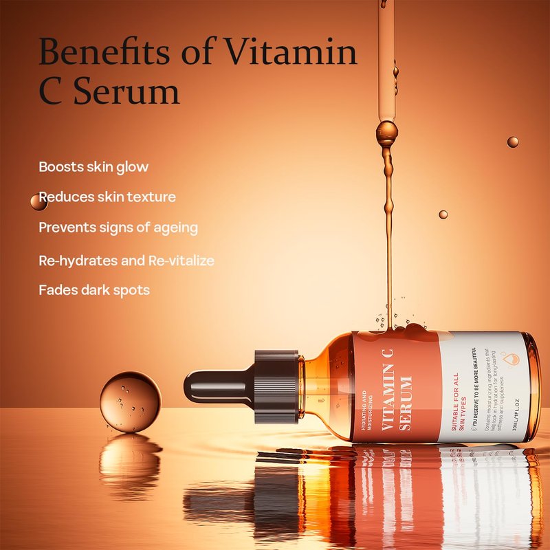 Vitamin C Serum For Face-Anti Aging & Wrinkle Facial Serum With Vitamin C,Sodium Hyaluronate,Vitamin E And More,Skin Brightening Serum For Dark Spots,Fine Lines & Dull Skin,1 Fl Oz