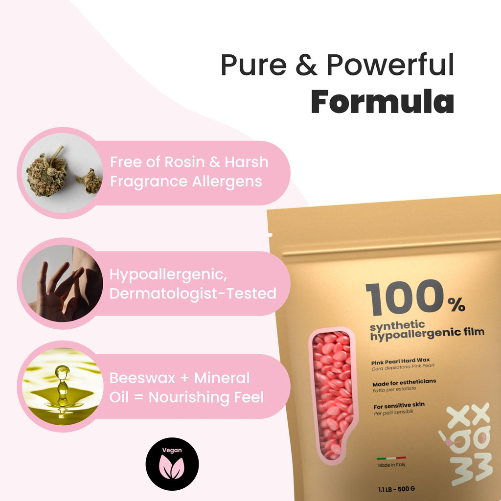 Premium Hard Wax Beads for Hair Removal – Hypoallergenic & Strip-Free, Smooth Low-Temp Formula, Suitable for Sensitive Skin – Perfect for Face, Bikini & Full Body (Pink Pearl - Bikini, 1.1 LB)