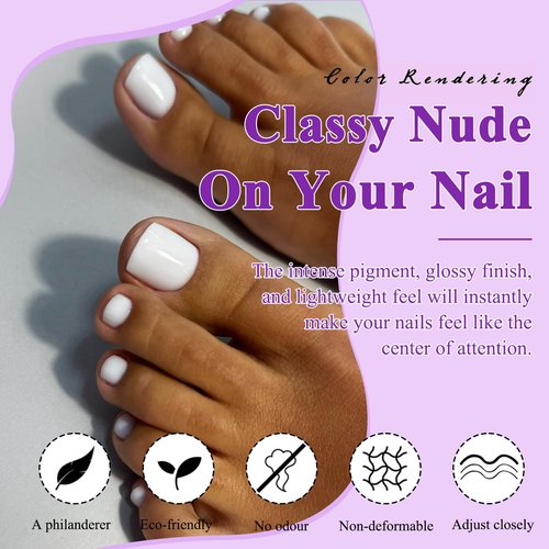 160pc White Press on Toenails Women Fake Toe Nails with Glue Adhesive Tabs, White Fake Toenails Press on Nails Short Square Acrylic Toe Nail Tips False Toenails Feet Artificial Toe Nails Press ons