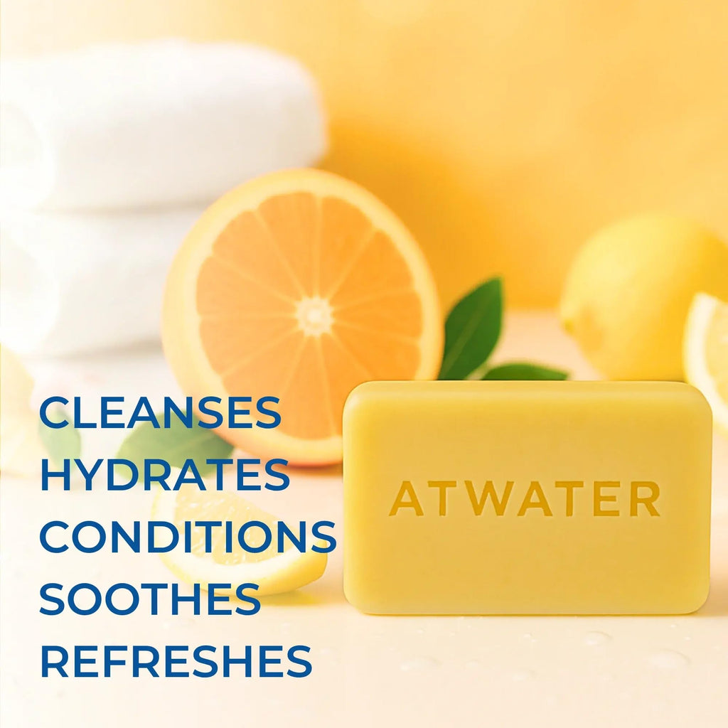 ATWATER Clean Impact Hydrating Body and Cleansing Bar, Moisturizing Deodorizing Soap for Body, Niacinamide, Aloe Vera & Tucuma Butter, Deep Cleansing Wash, Fresh Citrus Scent