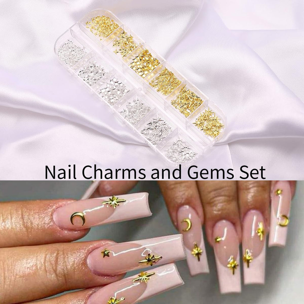 zgiraloca Gold Plated Nail Charms Kit - 3 Pack Mixed 3D Butterfly，Rhinestones, Pearls, Gems, Flowers & Bows for Nail Art Design(Silver&Gold B)