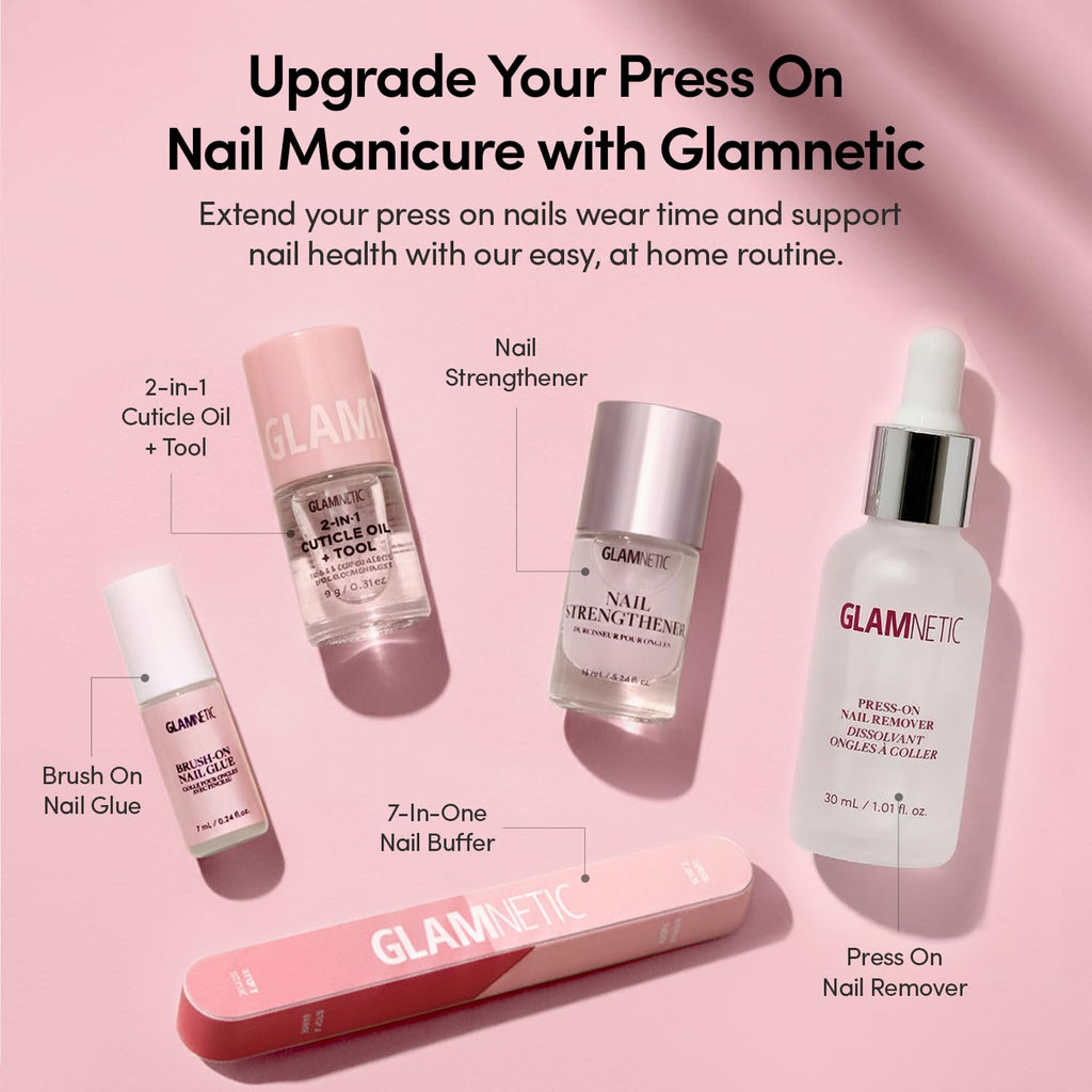 Glamnetic Press On Nails - La Perle | Semi-Transparent Squoval French Tip Fake Nails, Salon Quality | 15 Sizes - 30 Nail Kit with Glue