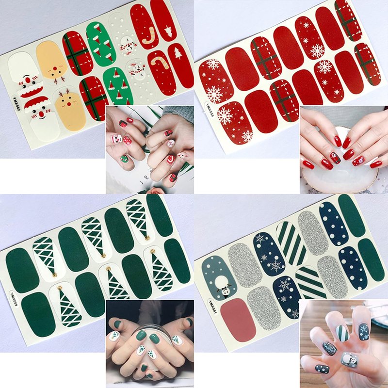 WOKOTO 20 Sheets Self-Adhesive Nail Polish Stickers Decal Tips with 1Pc Nail File Nail Strips Christmas Halloween Manicure Design for Women