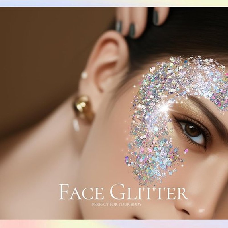 Teenitor Body Glitter Gel - Holographic Chunky Makeup for Face, Hair & Eyes | Silver