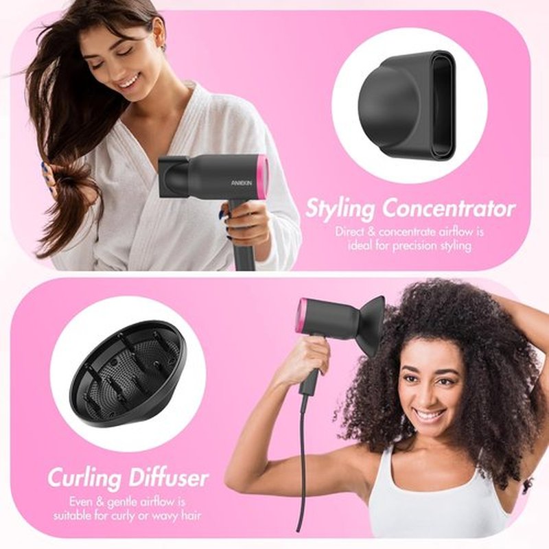 ANIEKIN Hair Dryer - 1875 Watts Fast Drying Blow Dryer with Diffuser & Concentrator | Lightweight Design for All