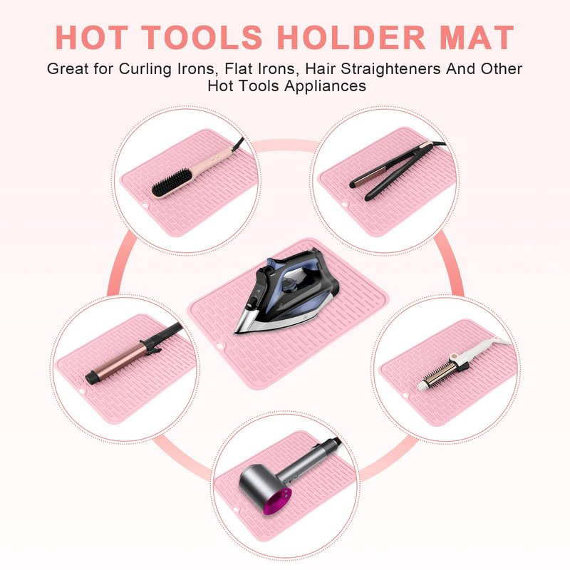 WRORUNER Oversize Silicone Heat Resistant Mat for Curling Irons, Flat Irons, Hair Straighteners and Hot Hair Styling Tools, Portable Hot Tools Cover Pad for Travel Vanity Salon(14.2" x 11.0")