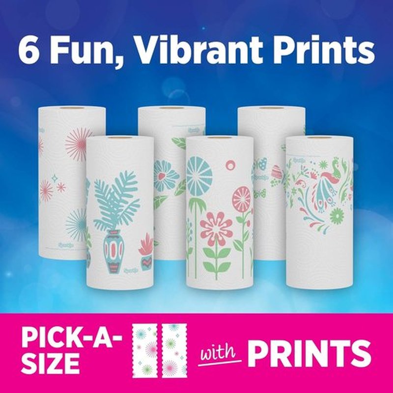 Sparkle Pick-A-Size Paper Towels - Spirited Print Design, 6 Double Rolls (660 Sheets) | Strong 2-Ply for Kitchen Cleanup