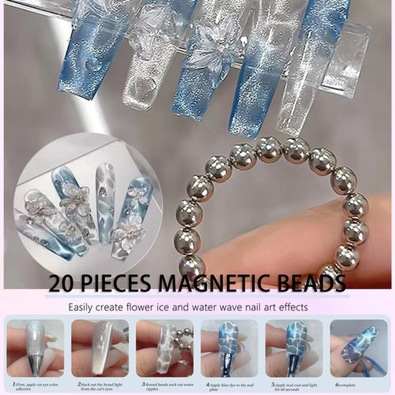 JFIYUOMCI 64Pcs Cat Eye Nail Magnet Tool Set, 3 IN 1 Cat Eye Magnet for Nails, Strong Magnetic Gel Polish Magnets, Cateye Nails Design Tools for DIY At Home Nail Art Accessories