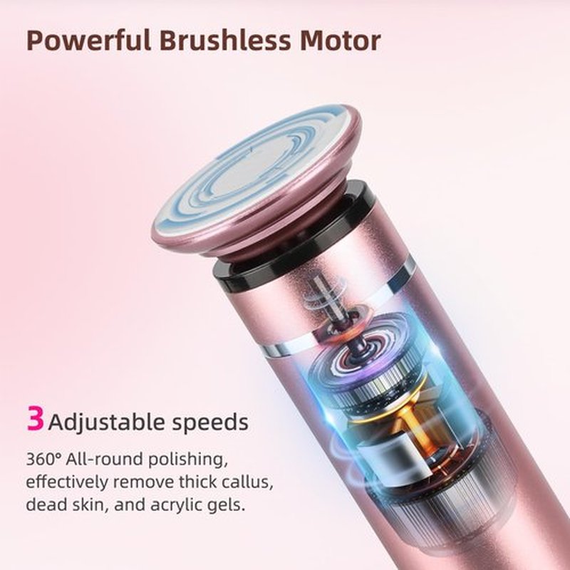 Electric Foot File Callus Remover - 3 Speeds & 4 Nano Glass Heads for Smooth Feet - Professional Pedicure Tool for Dead Skin Hard & Cracked Heels - Rechargeable & Portable
