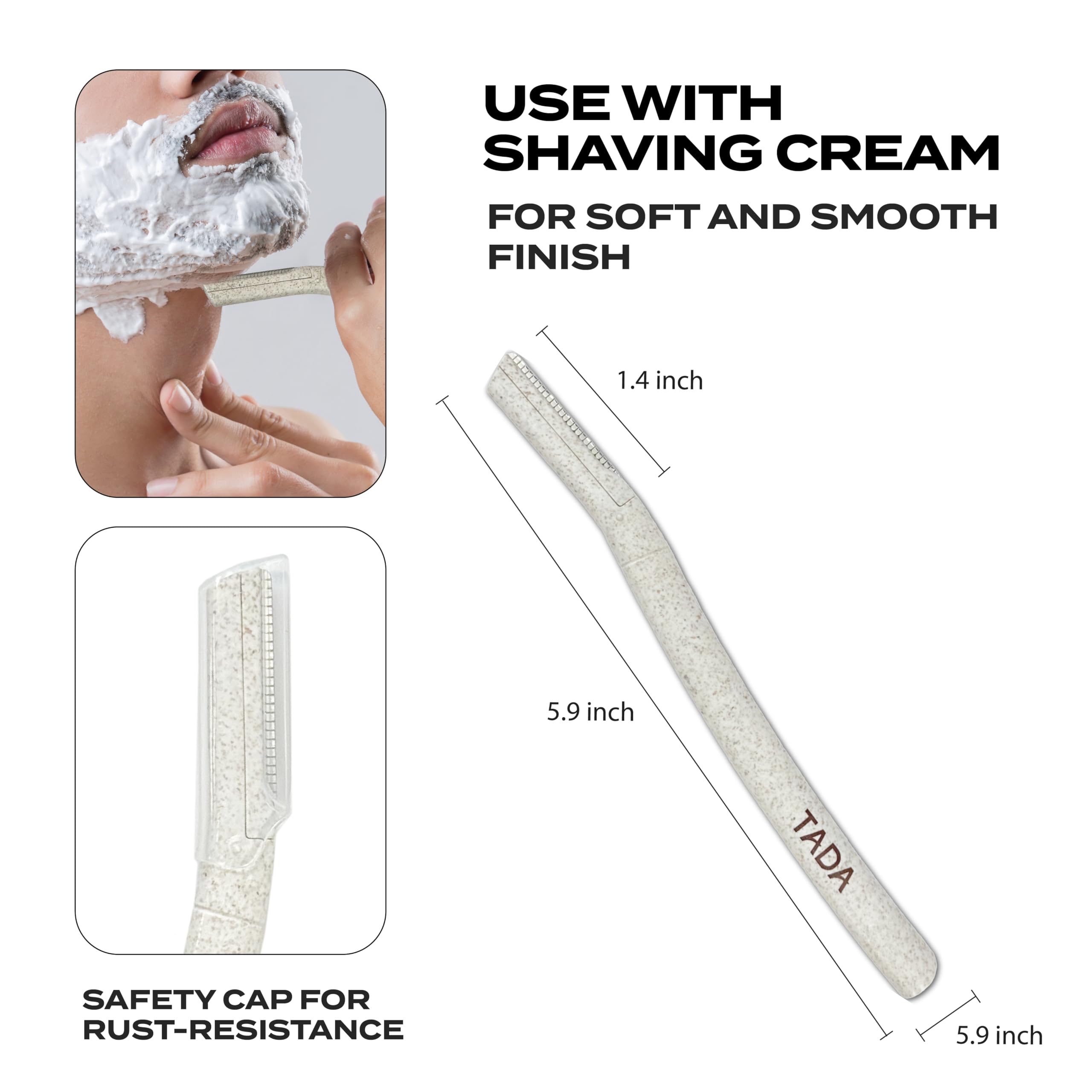TADA Natural - 12PCS Straight Razors for Men and Women for Eyebrow Straight Edge, Beard, Disposable Razors (White)