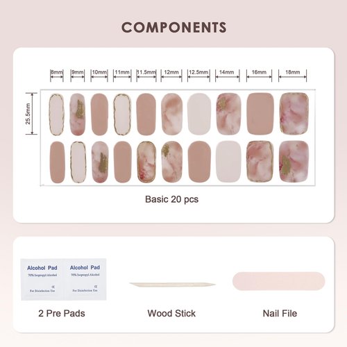 KHARITA Semi Cured Gel Nail Strips – Real Gel Nail Polish Wraps for Brittle Nails | Waterproof Long Lasting Easy Peel-Off Removal | Hema-Free | 20-Piece Salon Kit with File & Stick