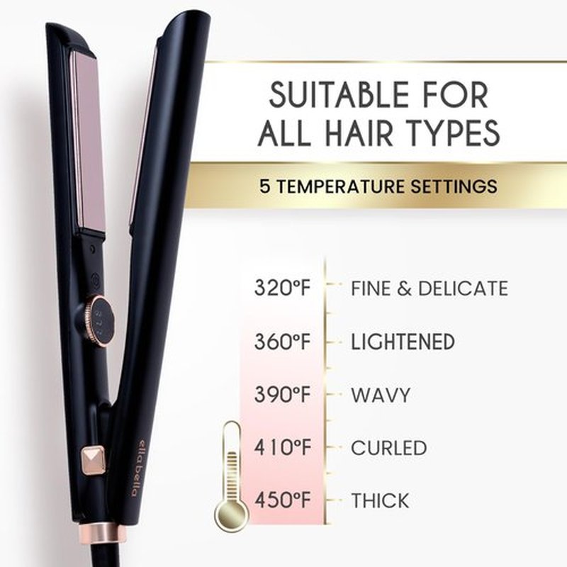 ELLA BELLA® Slimline Hair Straightener with Infrared Technology | 2-in-1 Straightening & Curling | 10 Temp Settings | Portable Design
