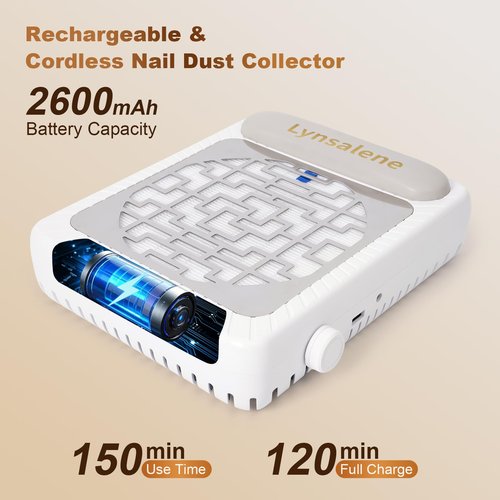 Rechargeable Nail Dust Collector,Portable Dust Collector Nail Tech,40 Speed Adjustable Levels,4000RPM Powerful Suction Nail Vacuum Fan for Acrylic Nail Polishing at Salon & Home