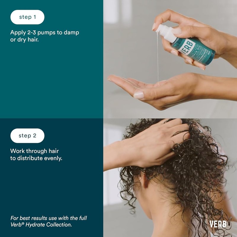 VERB Hydrate Oil - Moisturizing Shine Booster - Frizz Control & Heat Protection - Amber + Warm Jasmine Scent
