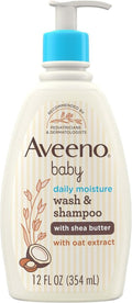 Aveeno Baby Daily Moisturizing 2-in-1 Wash & Shampoo - Gentle Cleanser with Shea Butter & Oat Extract | 12 fl. oz