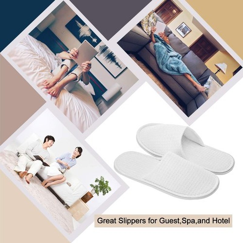 AhfuLife 5 Pairs of Waffle Spa Slippers, Closed Toe White Slippers - Fit Most Men and Women for Spa, Party Guest, Hotel and Travel
