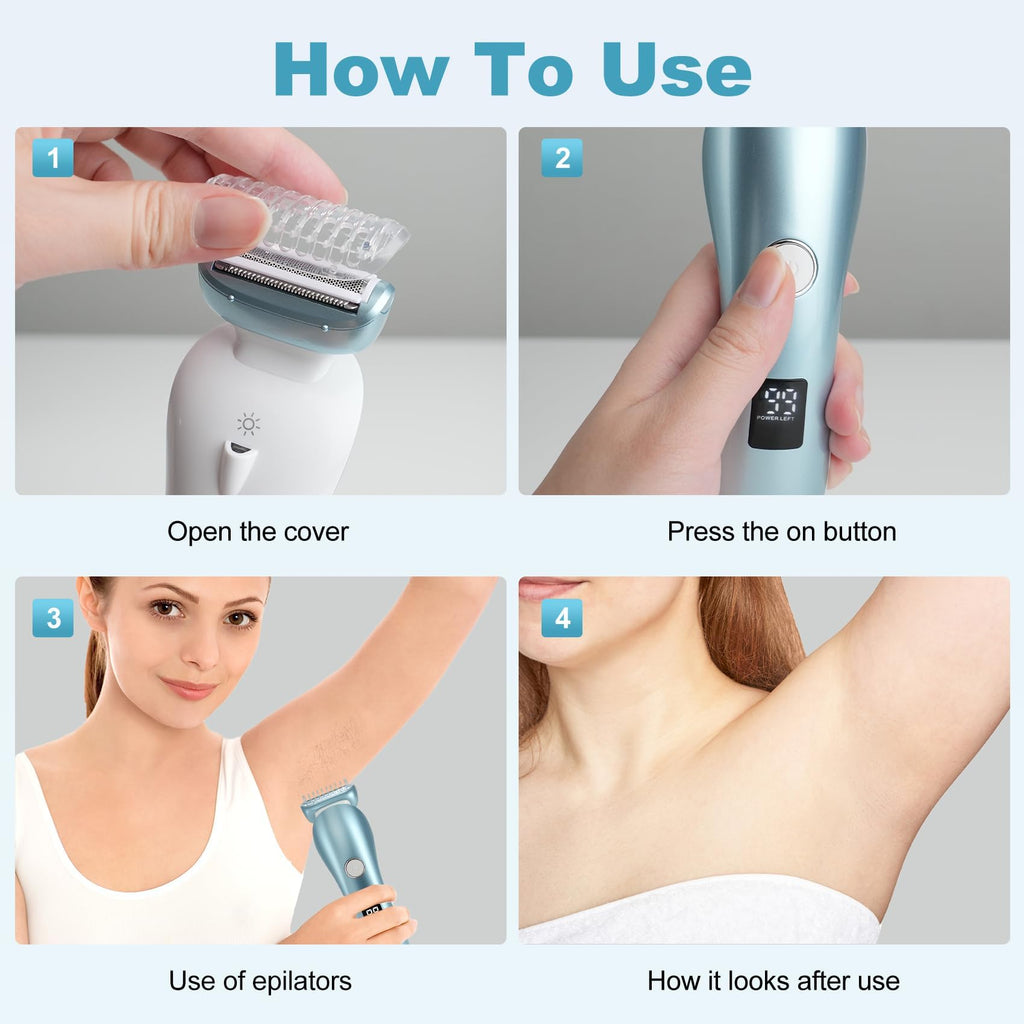 Epilators Hair Removal for Women, Electric Shaver & Bikini Trimmer for Legs & Underarm, Rechargeable Wet Dry Use Painless Hair Removal with Detachable Head