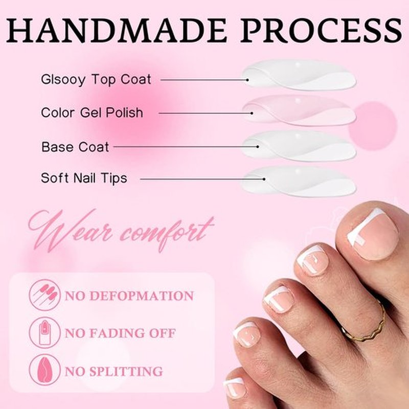240pc White French Tips Press on Toenails Women Fake Toe Nails with Tabs, Nude Fake Toenails Press on Nails Toe Acrylic Nail Tips Short Square Glue Toenails Stick Artificial Toe Nails Press ons