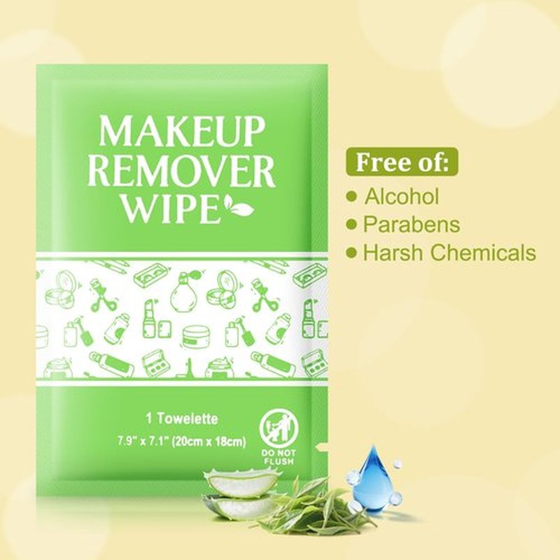 Makeup Remover Wipes Individually Wrapped, 50 Pcs Gentle Facial Cleansing Towelettes Alcohol Free, Perfect Travel Essential and Bachelorette, Wedding, Party Favor