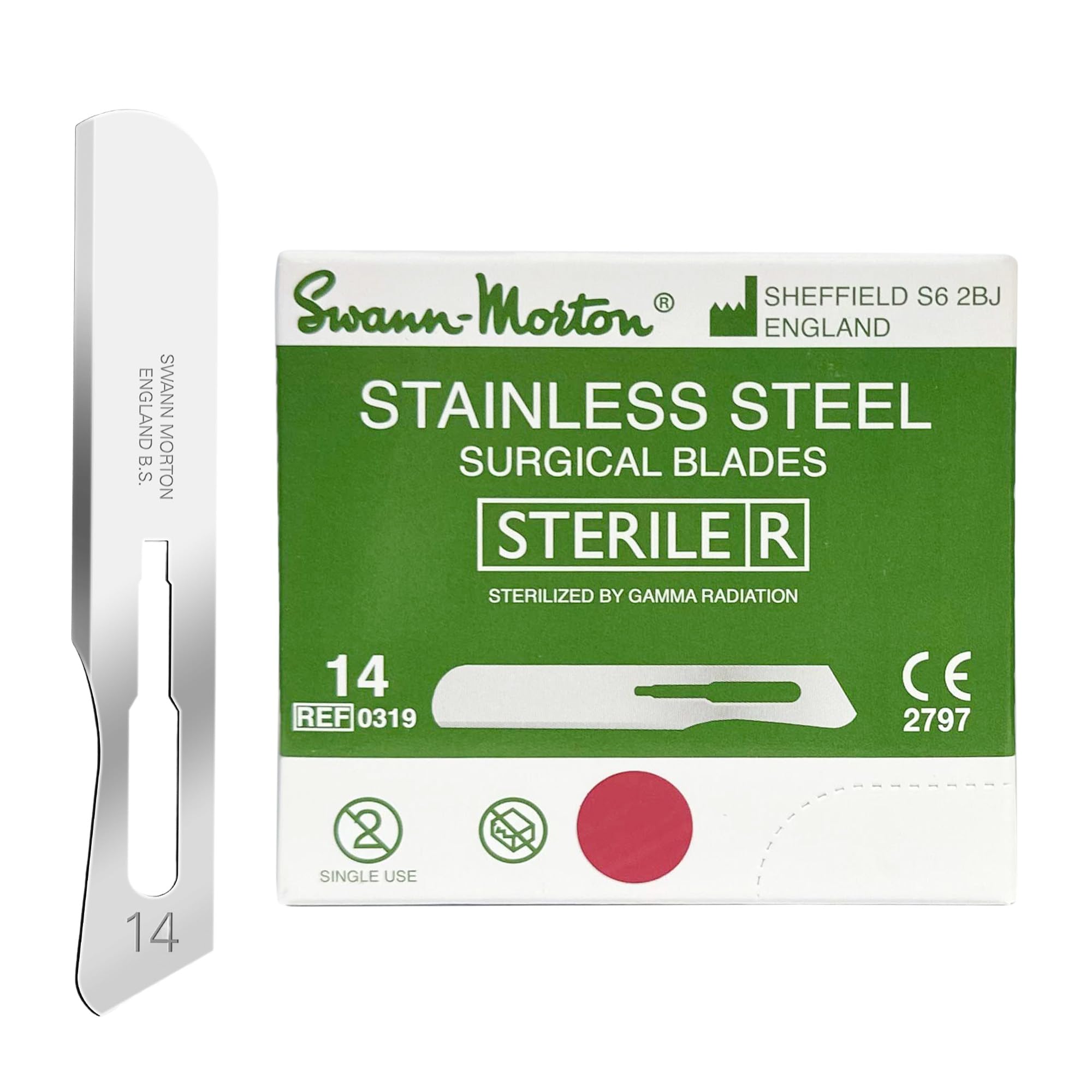 Swann Morton Surgical Scalpel Blade #14 - Sterile Dermaplane Blade for Face, Dermaplaning for Women & Men, Stainless Steel, Beauty Tools for Estheticians - Individually Wrapped, Box of 100