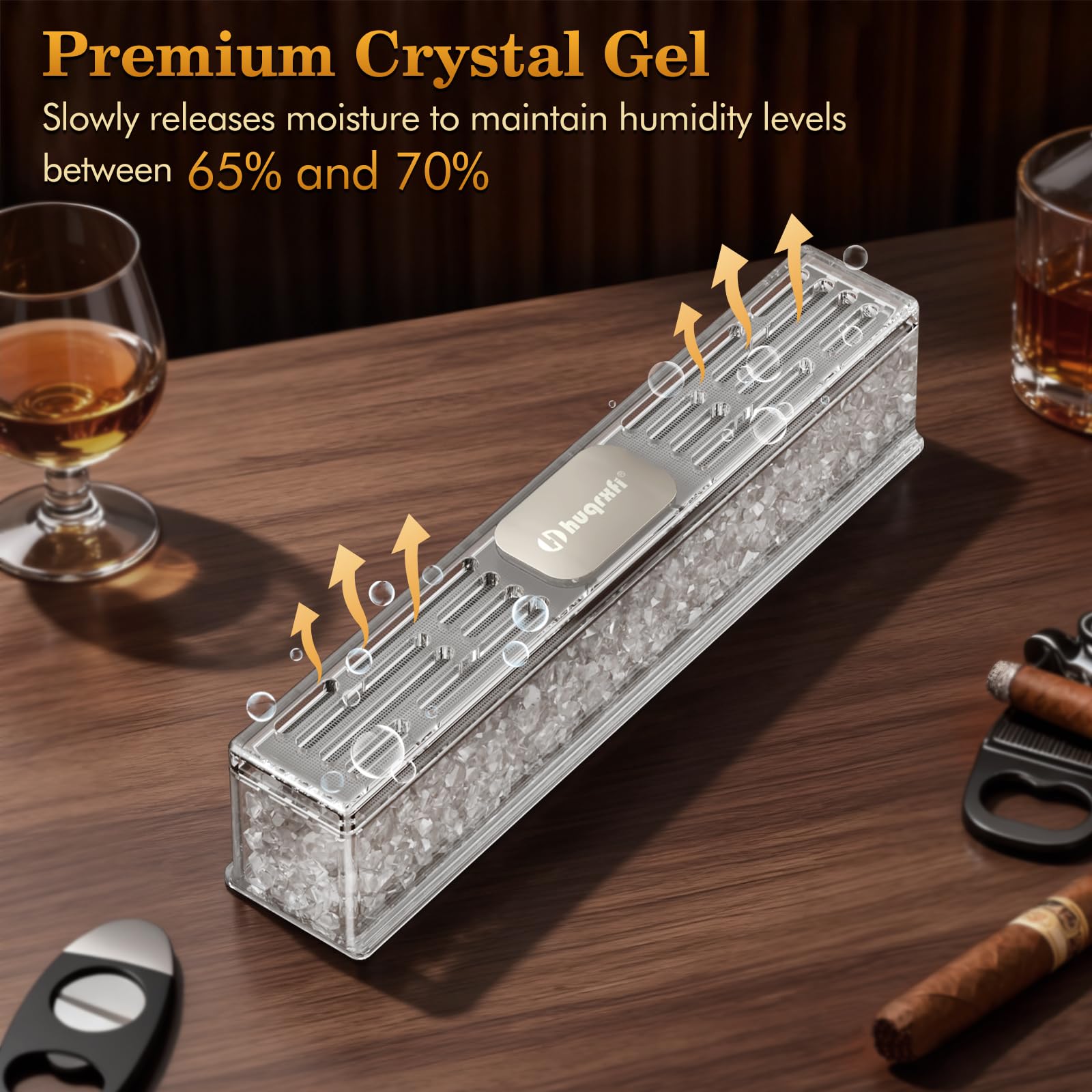 HUQRXFI Pre-Filled Cigar Humidifier – Ready-to-Use Crystal Gel Humidifier, Cigar Humidor Accessories, Maintains Ideal 65-70% Cigars Humidity