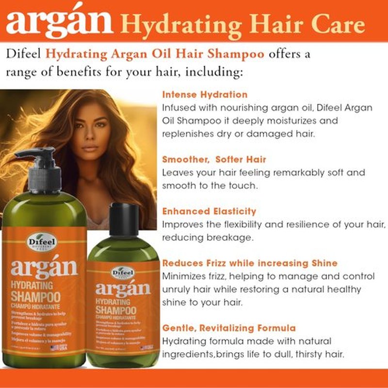 Difeel Argan Hydrating Shampoo - Natural Sulfate-Free Argan Oil Formula | 33.8 oz for Nourished Hair