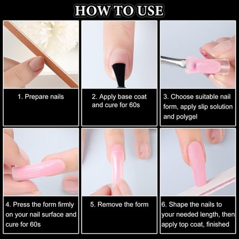 SUTOKAKA 288Pcs Polygel Nail Form Kit 12 Style 12 Sizes Reusable Nail Extension Mold Dual Forms with 6Pcs Nail Clips, Nail Slip Solution, Brush Pen, Nail File & Cuticle Pusher for Beginners