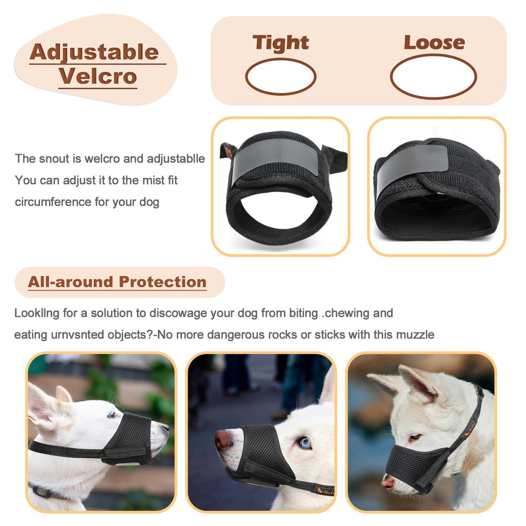 HEELE Dog Muzzle,Soft Nylon Muzzle Anti Biting Barking Chewing,Air Mesh Breathable Drinkable Adjustable Loop Pets Muzzle for Small Medium Large Dogs 4 Colors 4 Sizes (Black, S)