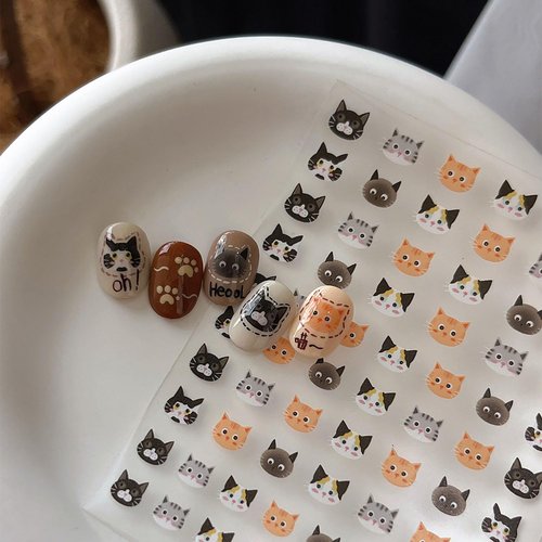 4 Sheets Cats Series Nail Stickers Cats Lover Nail Art Stickers Embossed Nail Decals with Siamese Calico Cat Black Cat Designs Cute DIY Self-Adhesive Nail Art Supplies