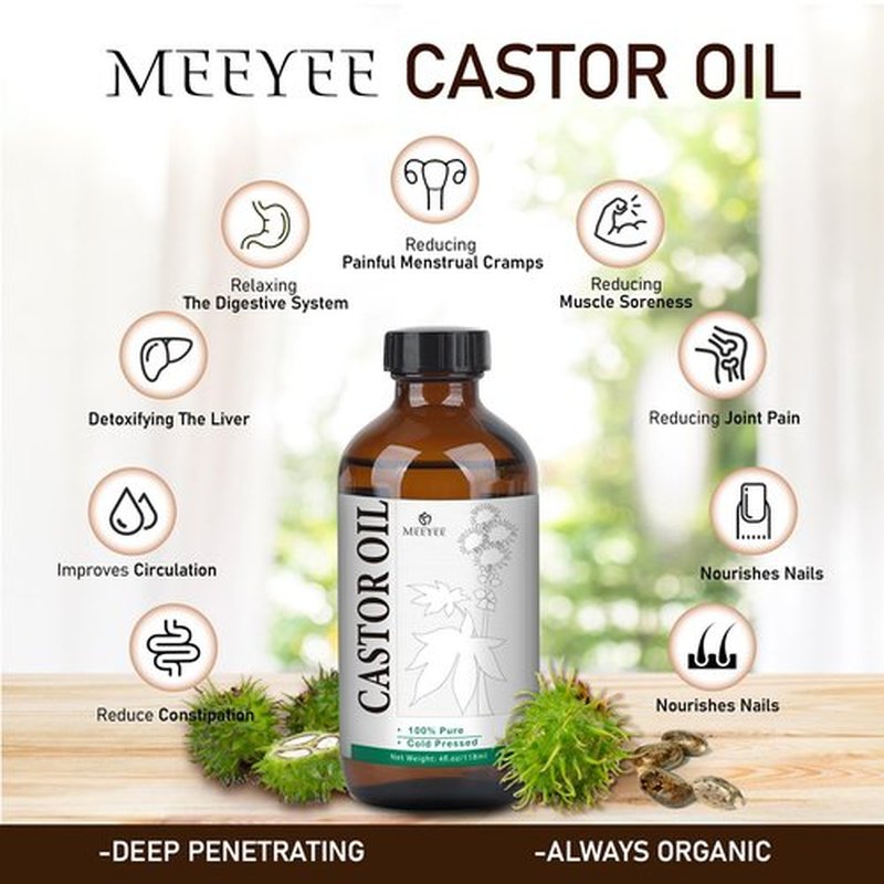 MEEYEE Castor Oil Pack for Detox: 100% Pure Cold-Pressed Oil in Glass Bottle with Cotton Wraps for Liver Support