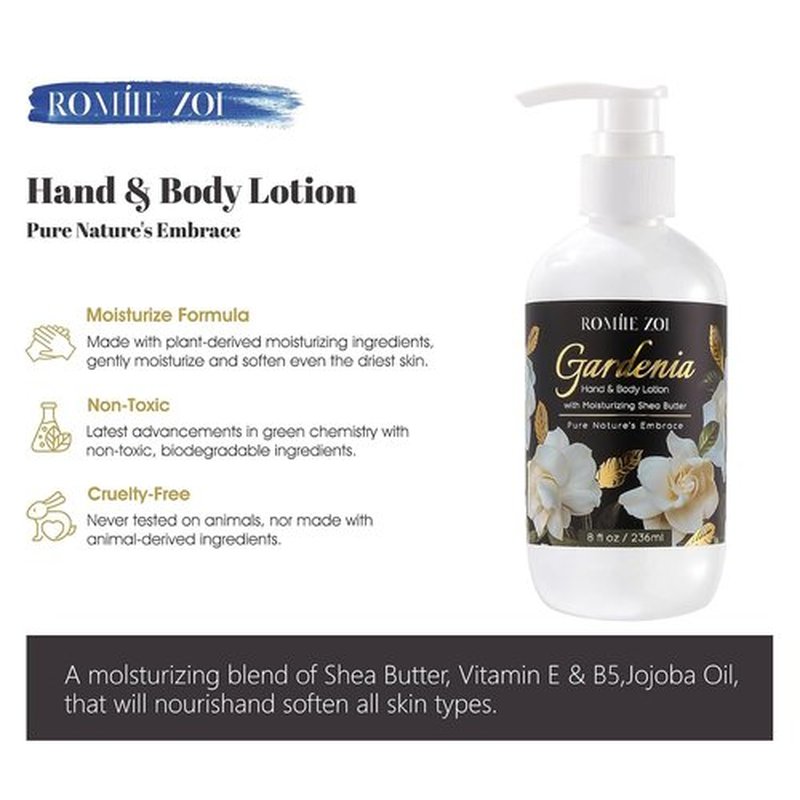 ROMIIE ZOI Daily Hand & Body Lotion - Moisturizing Shea Butter in Gardenia Scent | 236 ML / 8 FL OZ