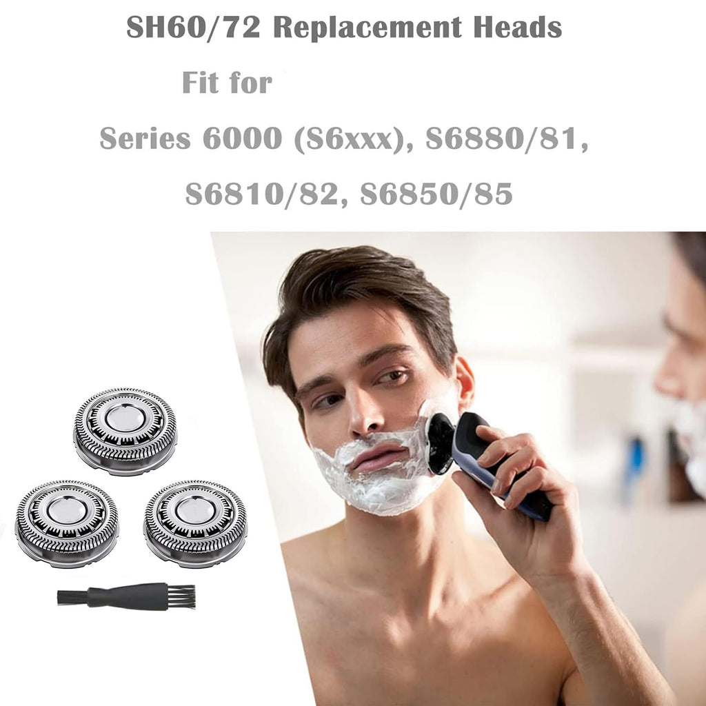 Suleto SH60/72 Replacement Head Compatible with Philips S6000 Razors, SH60 Replacement Blades Compatible with Norelco Series 6000 Shaver, SH60 Shaving Head Replacement for S6880/81, S6810/82, S6850/85