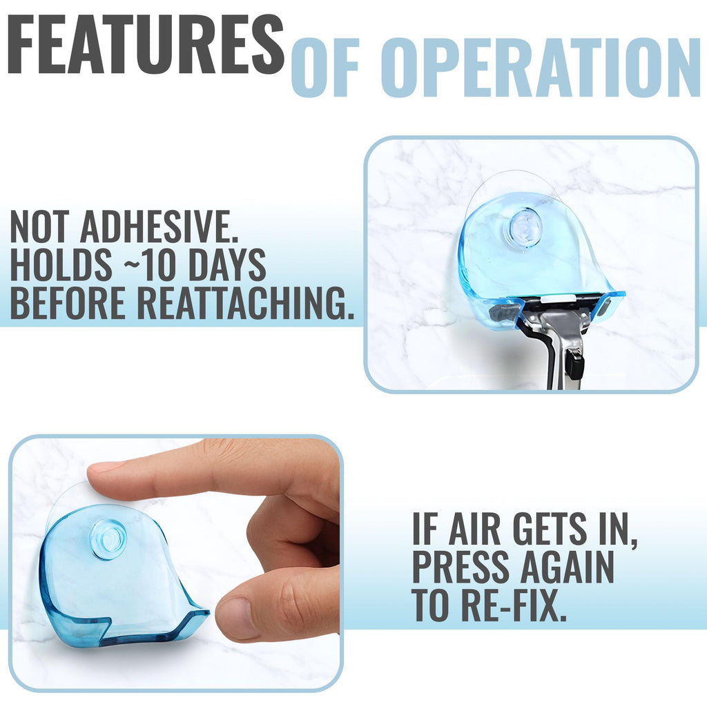 2 Pack Suction Cup Razor Holder for Shower Wall Accessories – No-Drill Shower Razor Holder Suction Caddies – Waterproof & Reusable Bathroom Shaver Storage Cup for Men & Women | Easy to Install