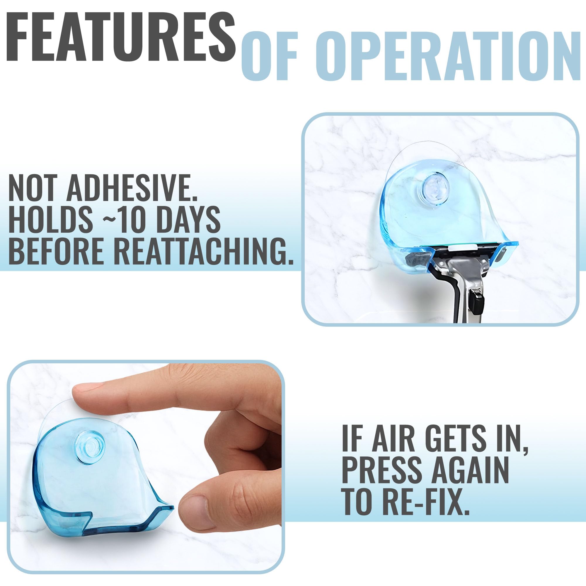 2 Pack Suction Cup Razor Holder for Shower Wall Accessories – No-Drill Shower Razor Holder Suction Caddies – Waterproof & Reusable Bathroom Shaver Storage Cup for Men & Women | Easy to Install