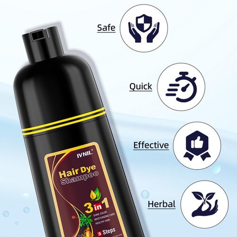 Ivnil Chestnut Brown Hair Dye Shampoo 3 in 1 Hair Color for Women & Men - Herbal Ingredients Color in Minutes 500ML