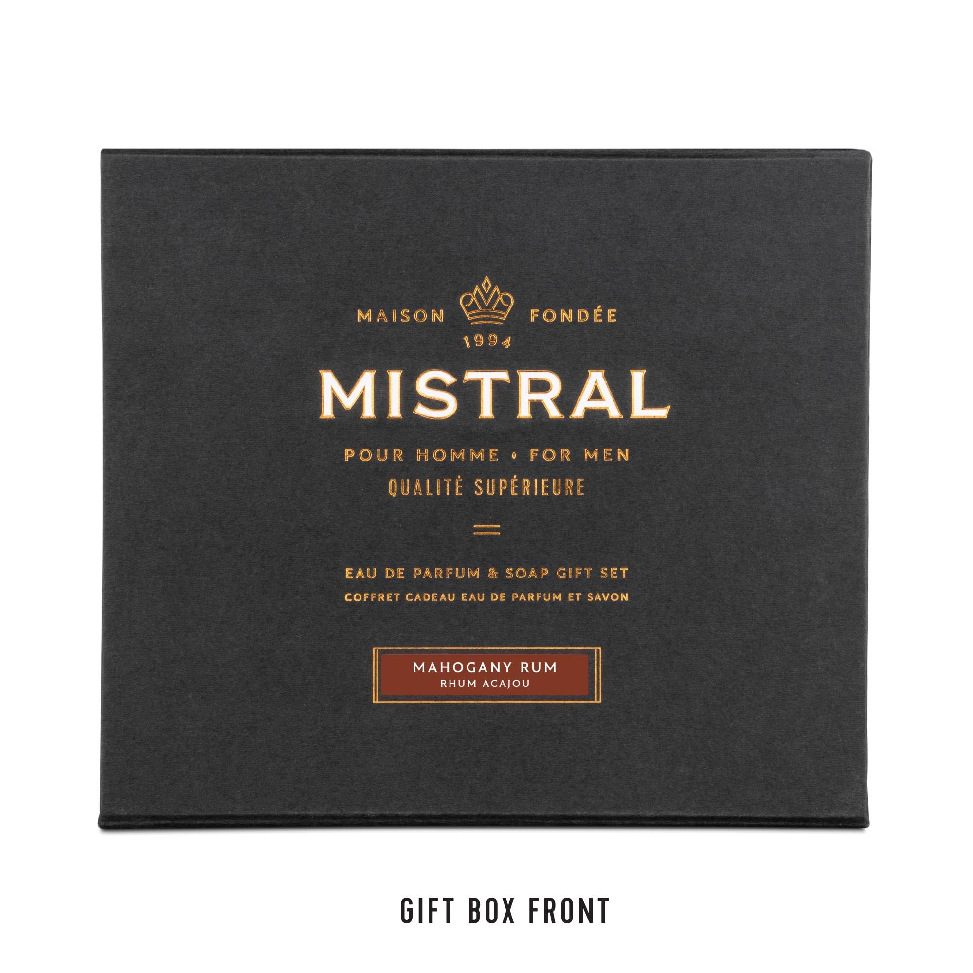 Mistral Mahogany Rum Men's Gift Set | Eau de Parfum 3.3oz Cologne Spray & 8.8oz Triple Milled Soap | Rum, Amber, Spice & Caramelized Woods Scent | Premium Men's Grooming Gift Set - Made in France