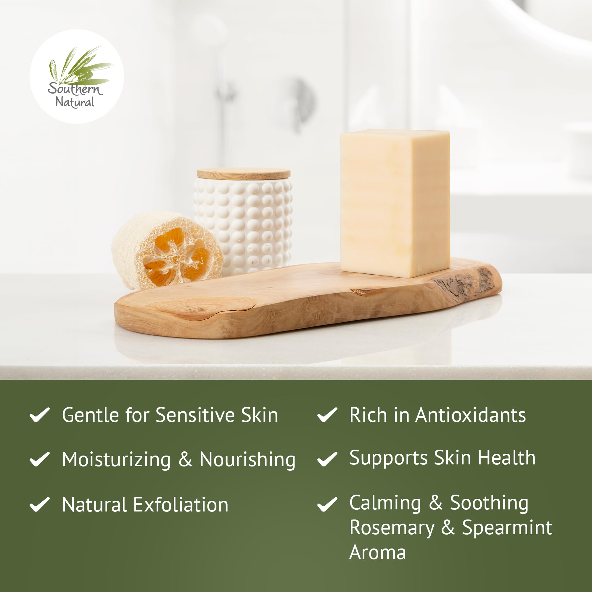 Southern Natural Handmade Goat Milk Soap Bar - Nourishing Cleanser for Dry and Sensitive Skin, Homemade Face & Body Wash with Rosemary Mint, Spearmint Essential Oil, 2-Pack (4-4.5 oz)