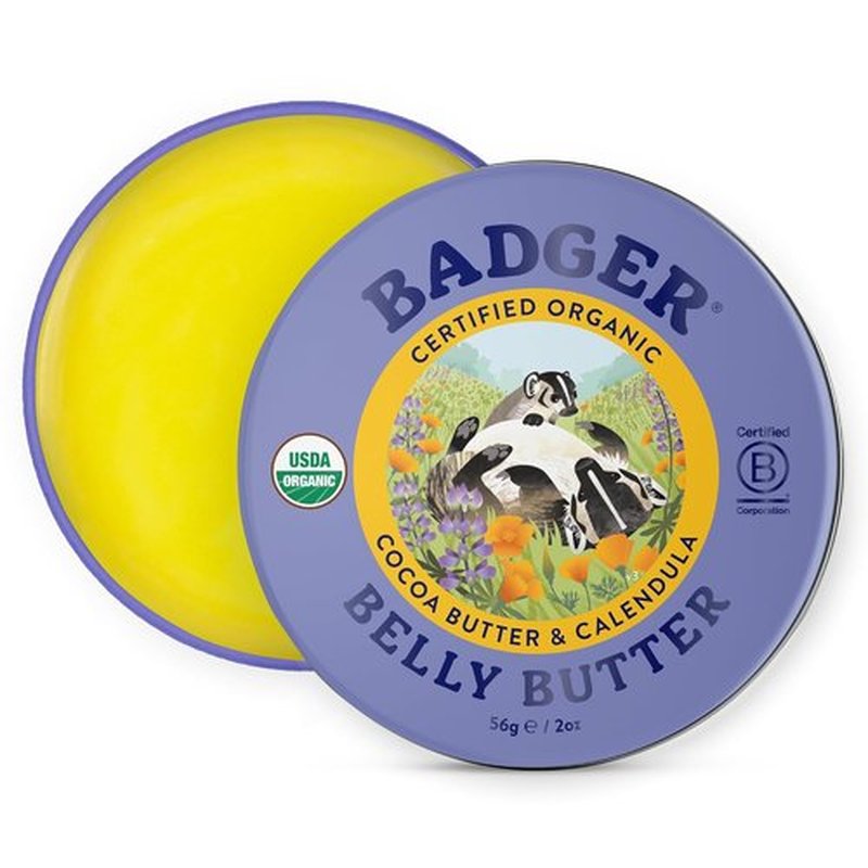 Badger Belly Butter - Organic Stretch Mark Cream for Pregnancy | Hypoallergenic Cocoa & Coconut, 2 oz Tin
