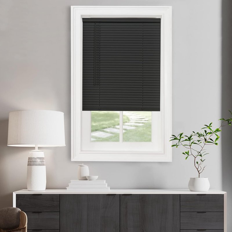 Achim Home Decor Cordless Mini Blinds - Light Filtering, 26" W x 64" L, 1" Slat Size - Black