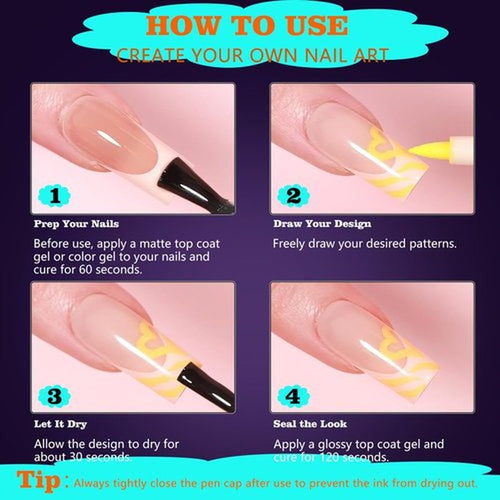 24 Colors Nail Art Pens Set,3D Gel Nail Polish Pen Water-based Quick Drying,Dual-Tip Nail Art Markers Acrylic Paint Markers for DIY Nail Art Design Drawing Nail Point Painting Liner Pen Manicure Tools