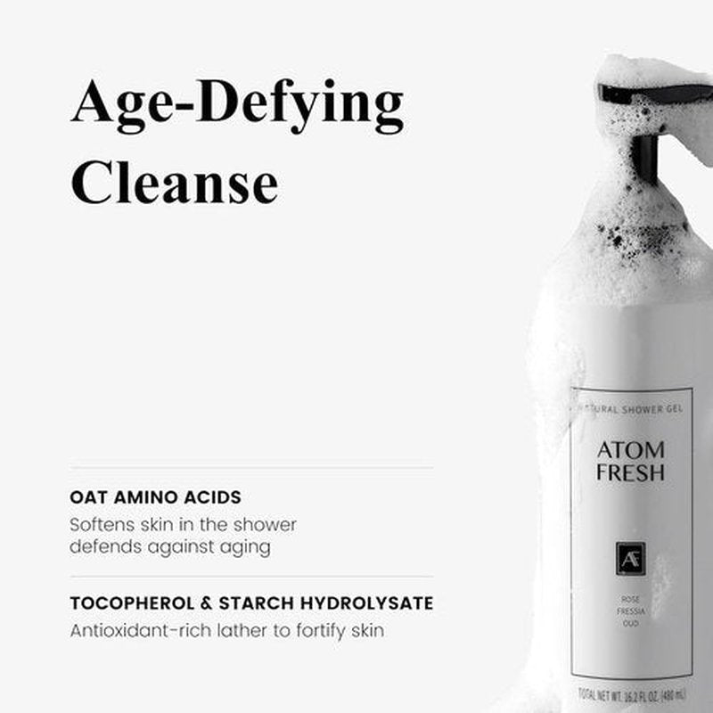 Atom Fresh Body Wash - Sulfate-Free, Moisturizing Shower Gel for Sensitive Skin | Rose Fressia Oud Scent, 16.2 oz