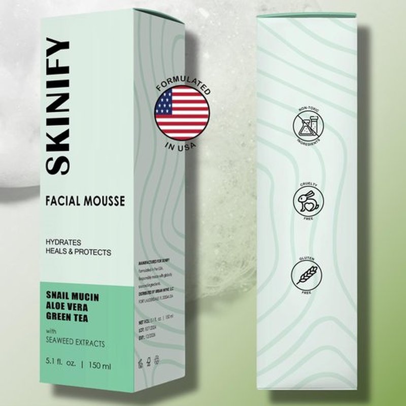 SKINIFY Glass-Skin Snail Mucin Facial Foam Cleanser w/Exfoliator – Ultra Hydration with Aloe Vera, Green Tea & Seaweed – All Skin Types Men & women – Deeply Hydrates, Detoxifies & Protects (5.1 Oz)